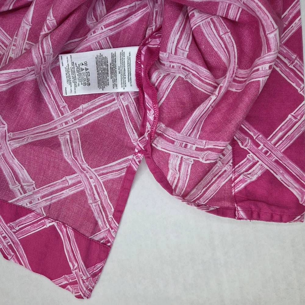 Brooks Brothers Womens Beaded 3/4 Sleeve Tunic Size L Pink/White Lattice Print
